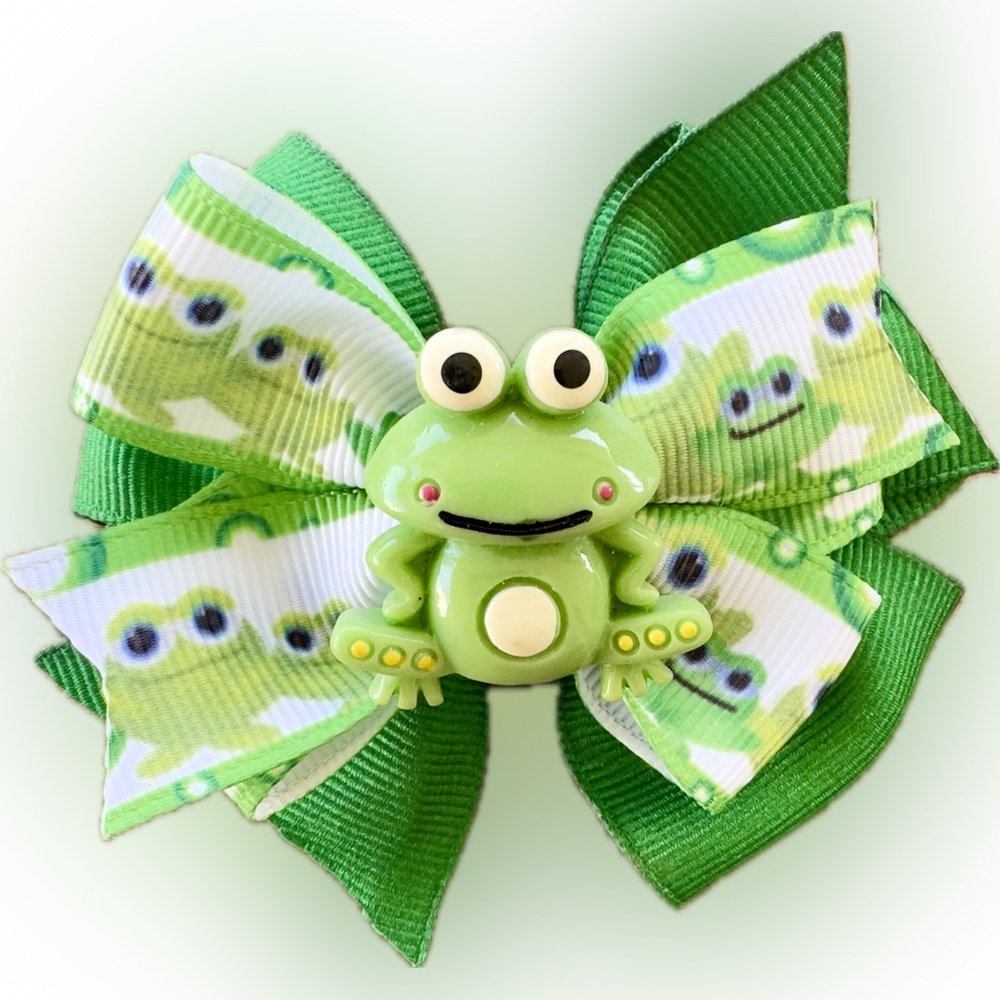 Adorable Frog Hair Bow on Clip - Handmade by Me